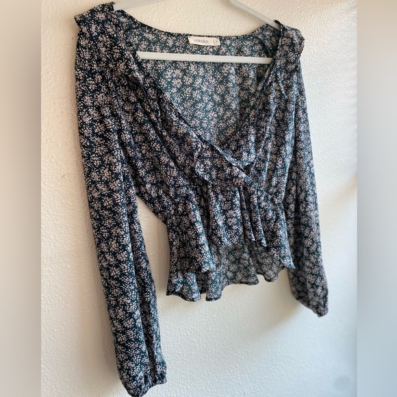 Tops - Rokoko Floral Wrap Blouse – Long Sleeve Peplum Top (Small)